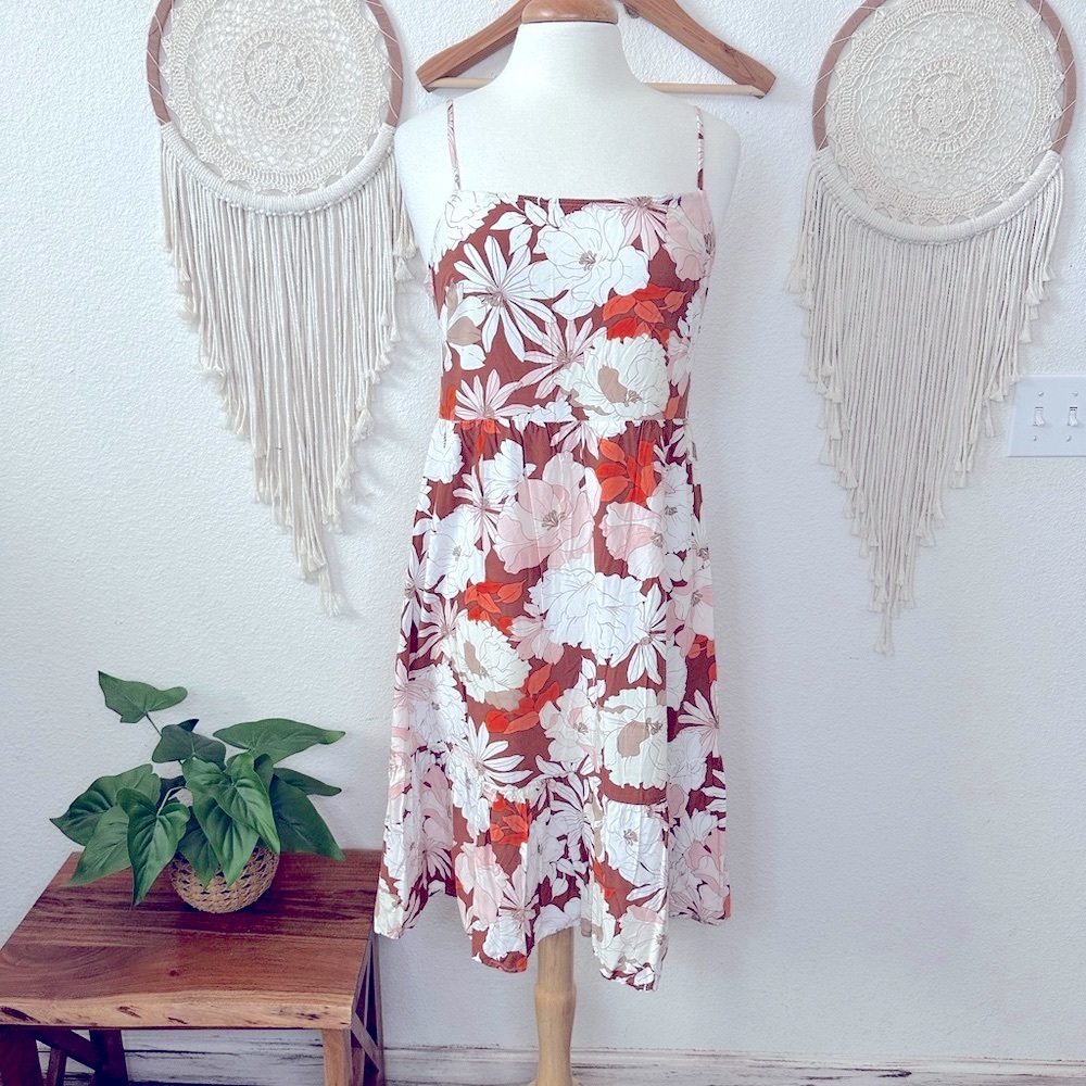Cupshe orange and cream floral print side zip mini dress large